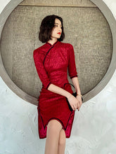 Slouchy Vintage Lace Red Low-Cut Cheongsam Midi Dress